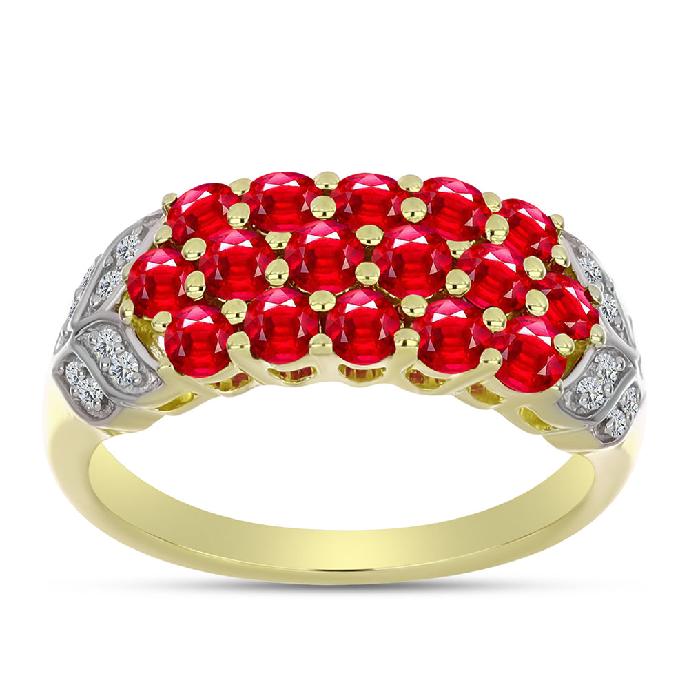 Anillo de Plata Bañada en Oro con Ágata Roja y Topacio Blanco