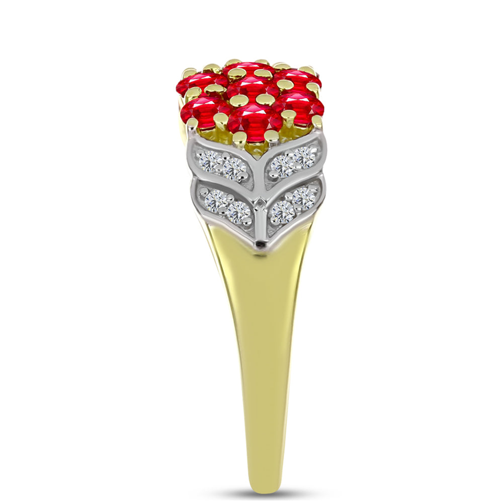 Anillo de Plata Bañada en Oro con Ágata Roja y Topacio Blanco 4 