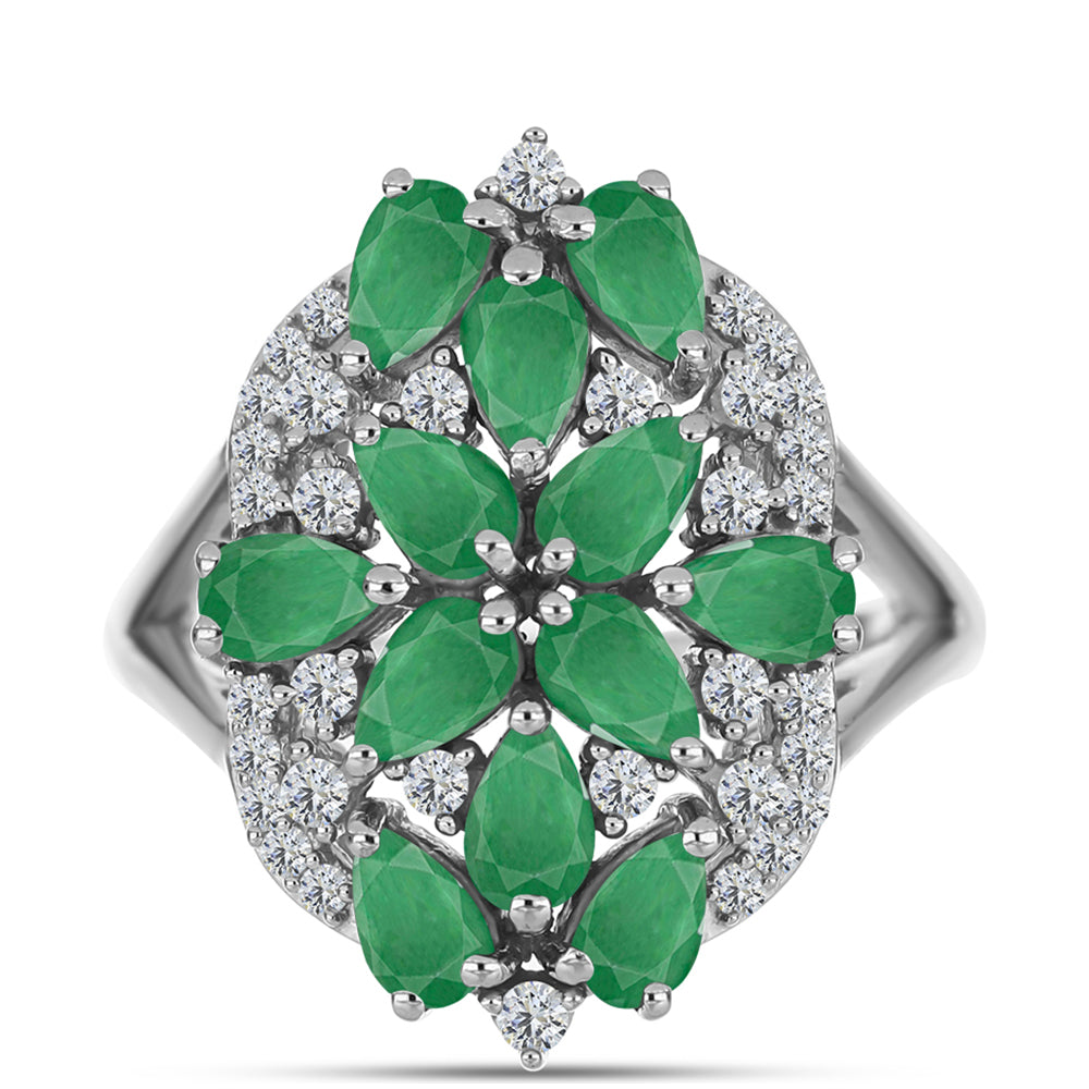 Anillo de Plata con Esmeralda de Brasil y Topacio Blanco