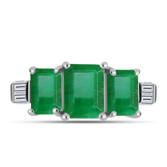 Anillo de Plata con Esmeralda de Brasil y Zircón Blanco