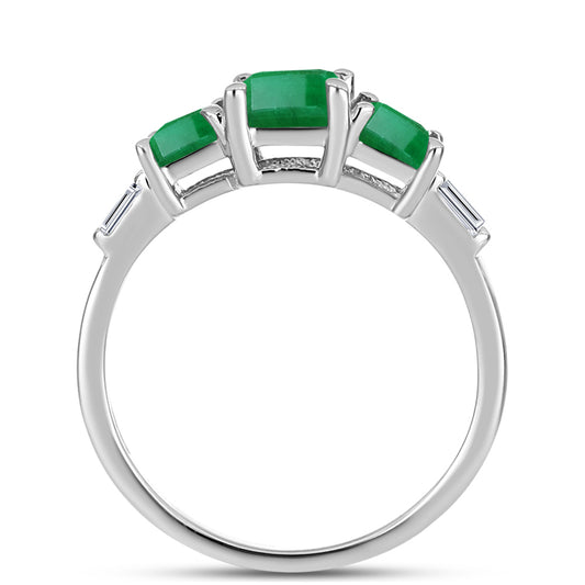 Anillo de Plata con Esmeralda de Brasil y Zircón Blanco
