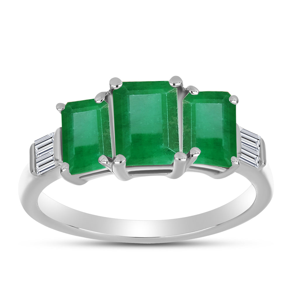 Anillo de Plata con Esmeralda de Brasil y Zircón Blanco 3 