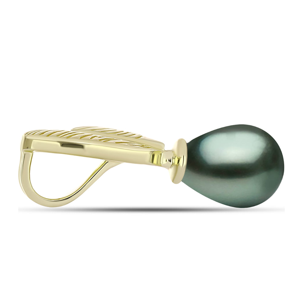 Colgante de Plata Bañada en Oro con Perla de río Tahiti verde ilusión 2 