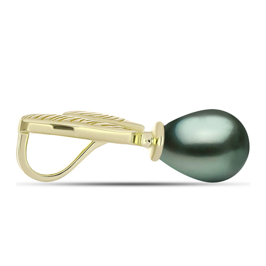 Colgante de Plata Bañada en Oro con Perla de río Tahiti verde ilusión