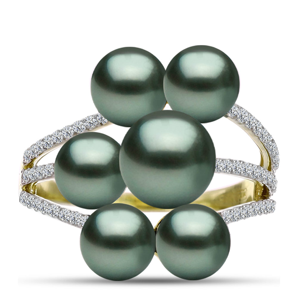 Anillo de Plata Bañada en Oro con Perla de río Tahiti verde ilusión y Topacio Blanco 1 
