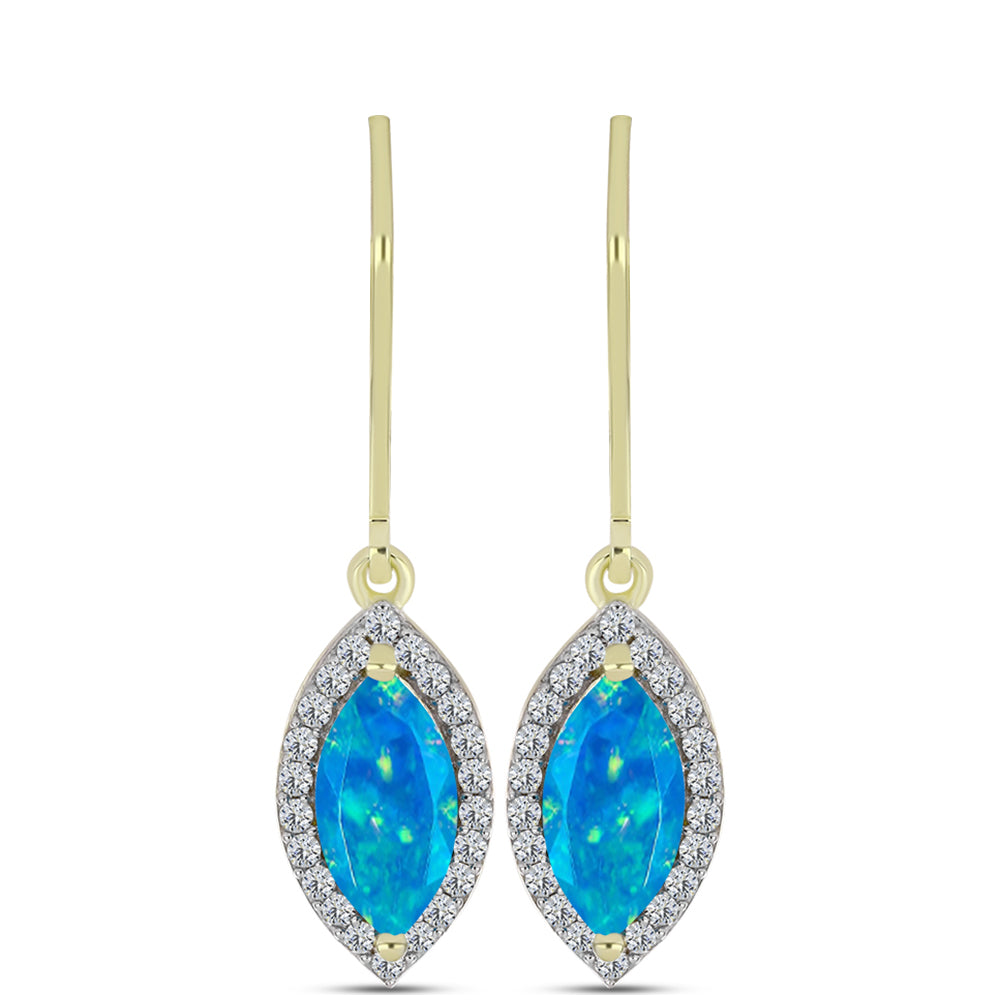 Pendientes de Plata Bañada en Oro con Ópalo Azul Paraiba de Etiopía y Topacio Blanco