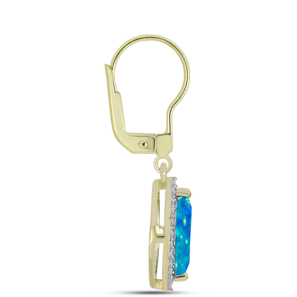 Pendientes de Plata Bañada en Oro con Ópalo Azul Paraiba de Etiopía y Topacio Blanco 2 
