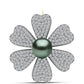 Broche de Plata Bañada en Oro con Perla de río Tahiti verde ilusión y Topacio Blanco