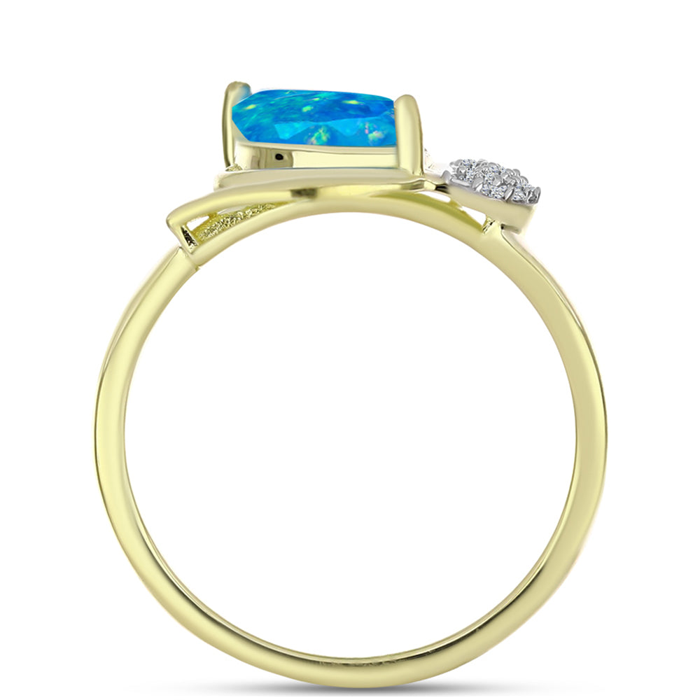 Anillo de Plata Bañada en Oro con Ópalo Azul Paraiba de Etiopía y Topacio Blanco 2 