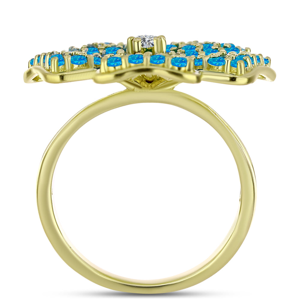 Anillo de Plata Bañada en Oro con Ópalo Azul Paraiba de Etiopía y Topacio Blanco 2 