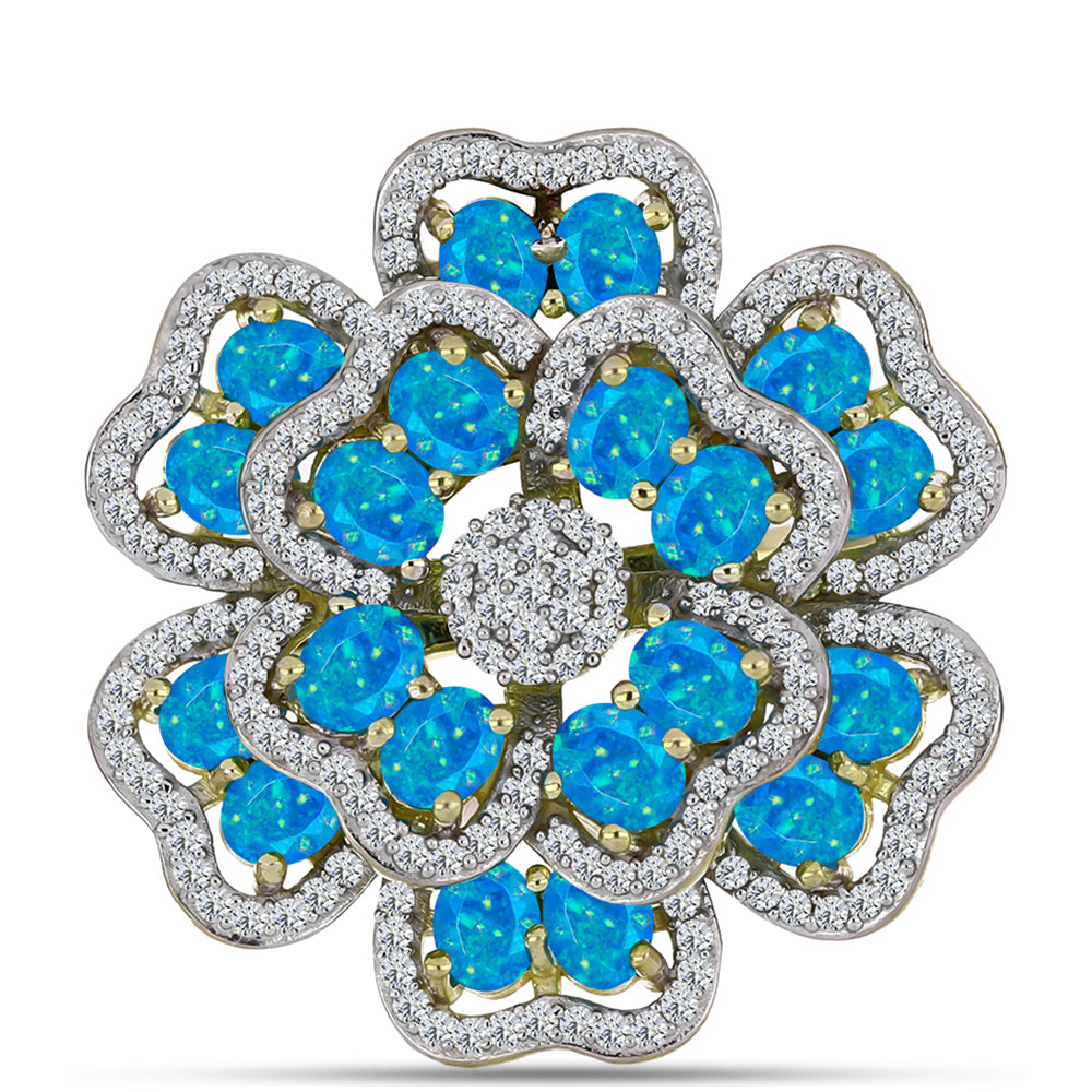 Anillo de Plata Bañada en Oro con Ópalo Azul Paraiba de Etiopía y Topacio Blanco
