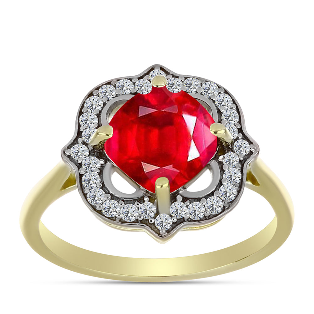Anillo de Plata Bañada en Oro con Ágata Roja y Topacio Blanco