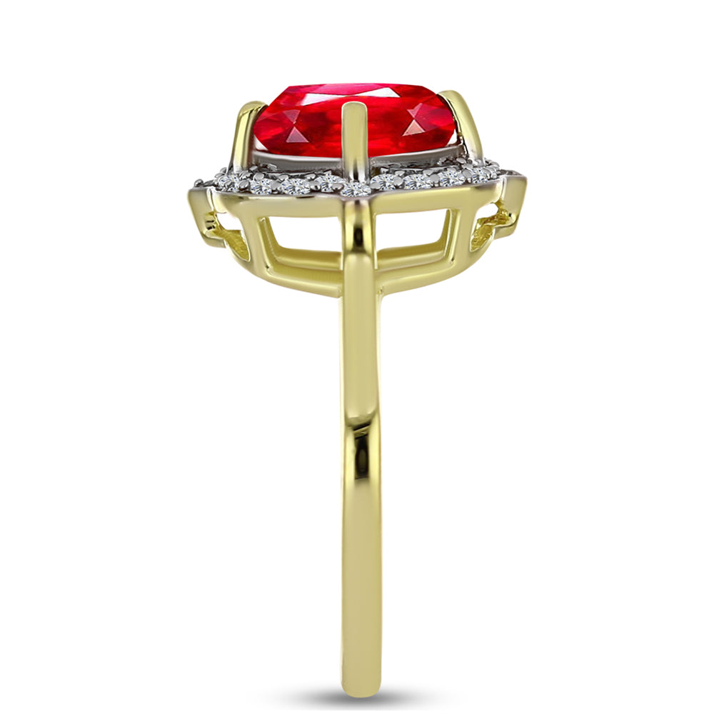 Anillo de Plata Bañada en Oro con Ágata Roja y Topacio Blanco 4 