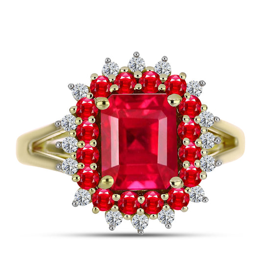 Anillo de Plata Bañada en Oro con Ágata Roja y Topacio Blanco