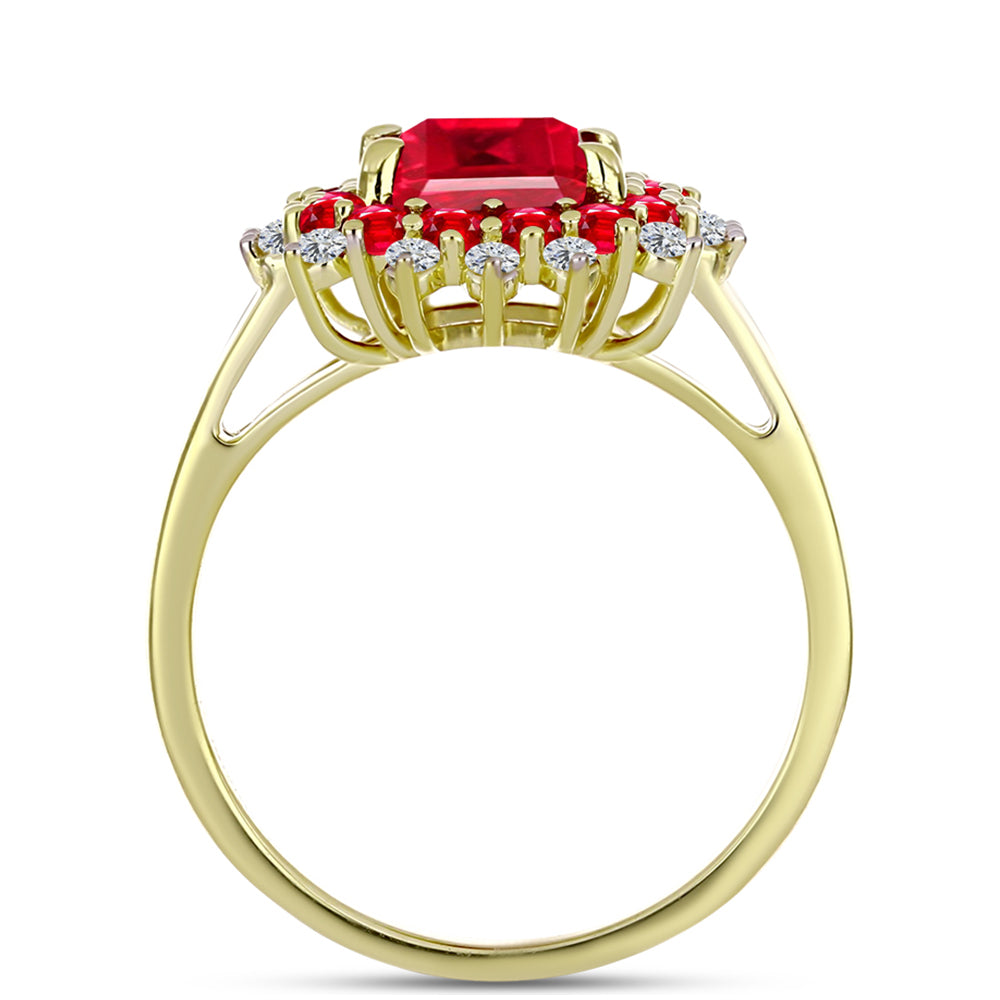 Anillo de Plata Bañada en Oro con Ágata Roja y Topacio Blanco 2 