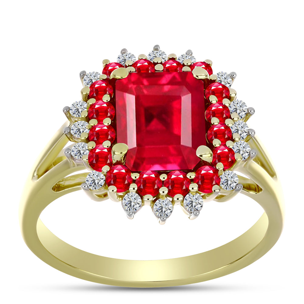 Anillo de Plata Bañada en Oro con Ágata Roja y Topacio Blanco 3 
