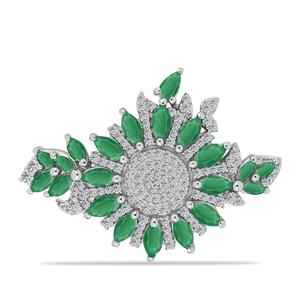 Broche de Plata con Esmeralda de Brasil y Topacio Blanco 1 