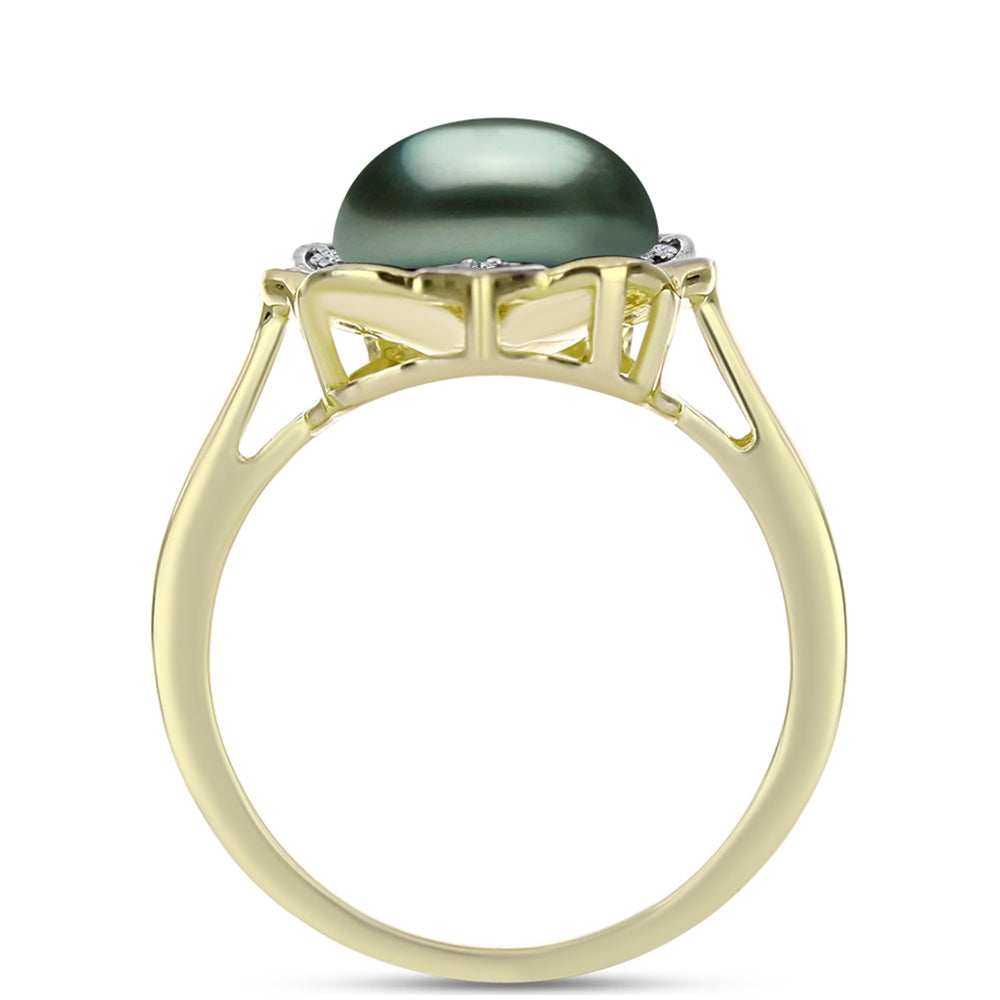Anillo de Plata Bañada en Oro con Perla de río Tahiti verde ilusión y Topacio Blanco 2 