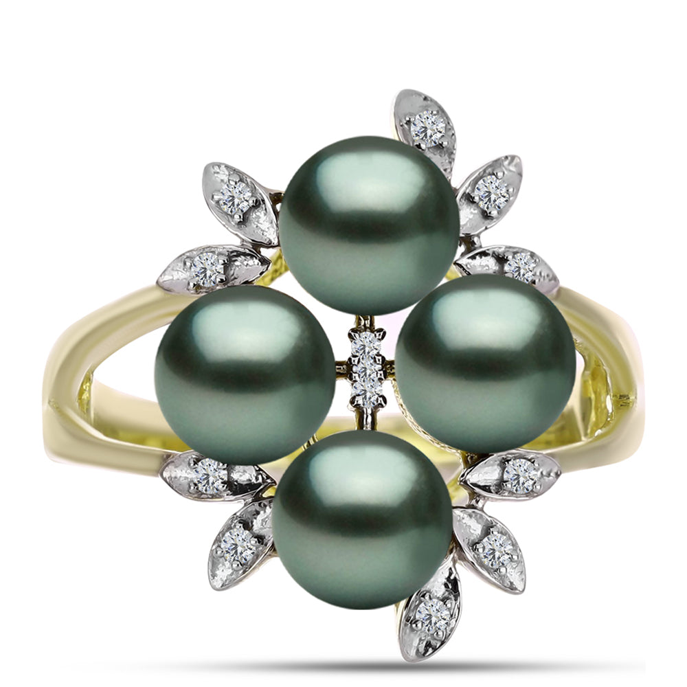 Anillo de Plata Bañada en Oro con Perla de río Tahiti verde ilusión y Topacio Blanco