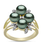 Anillo de Plata Bañada en Oro con Perla de río Tahiti verde ilusión y Topacio Blanco