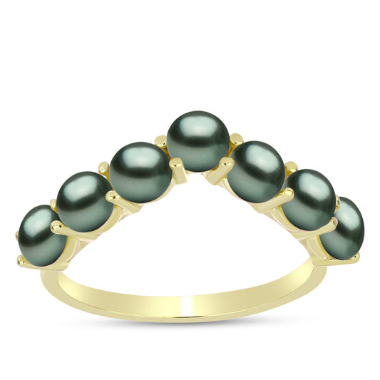 Anillo de Plata Bañada en Oro con Perla de río Tahiti verde ilusión