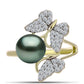 Anillo de Plata Bañada en Oro con Perla de río Tahiti verde ilusión y Topacio Blanco
