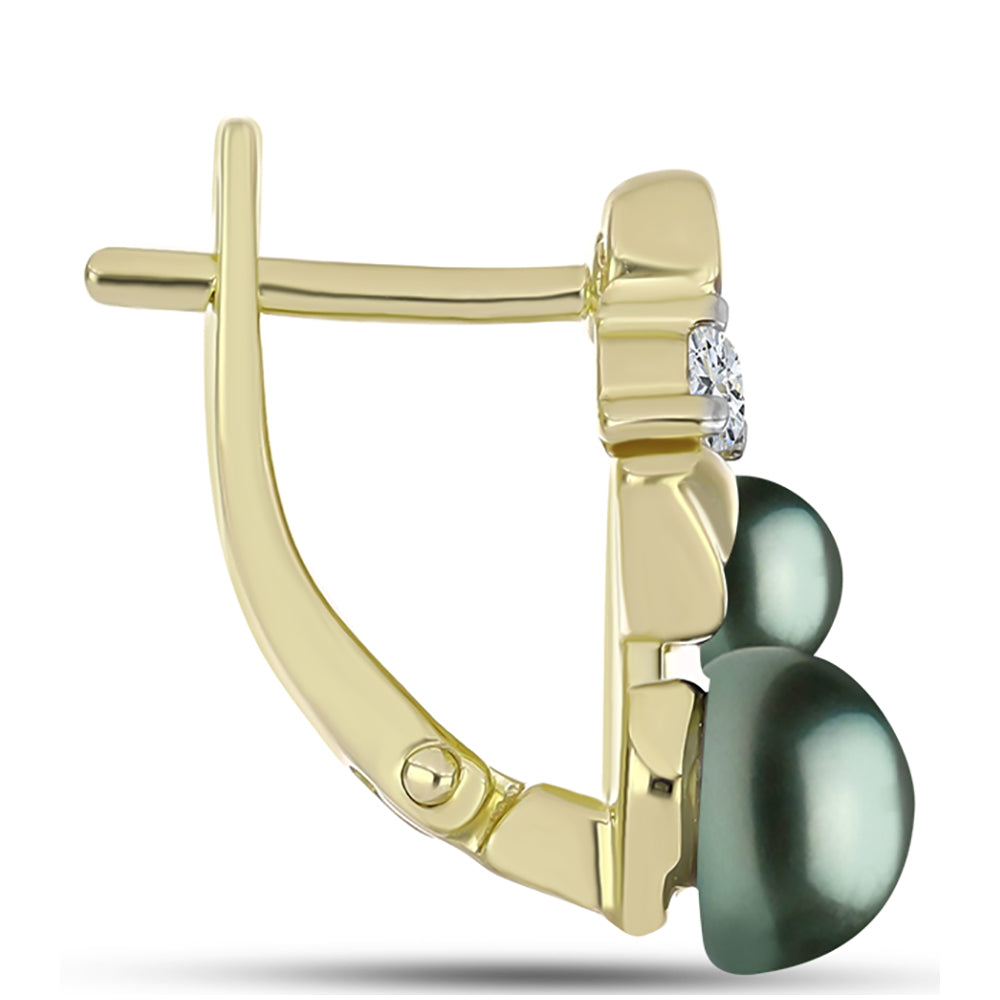 Pendientes de Plata Bañada en Oro con Perla de río Tahiti verde ilusión y Topacio Blanco