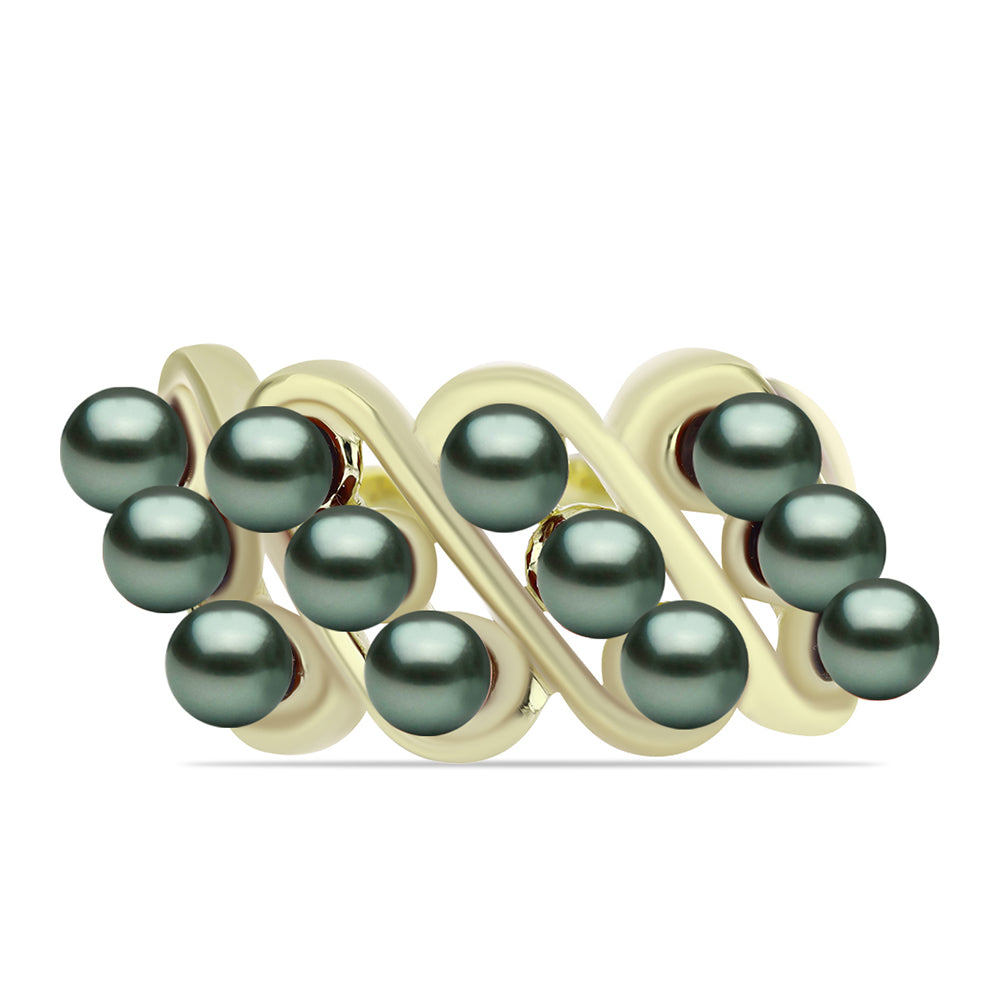 Anillo de Plata Bañada en Oro con Perla de río Tahiti verde ilusión