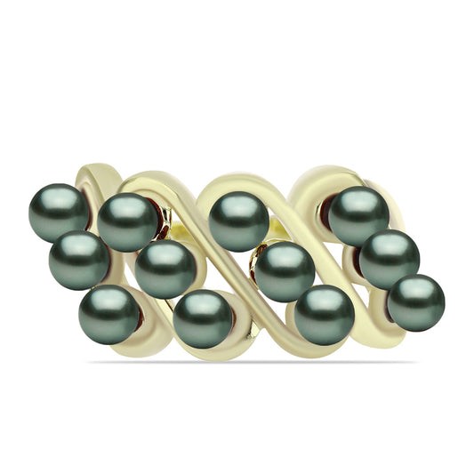 Anillo de Plata Bañada en Oro con Perla de río Tahiti verde ilusión