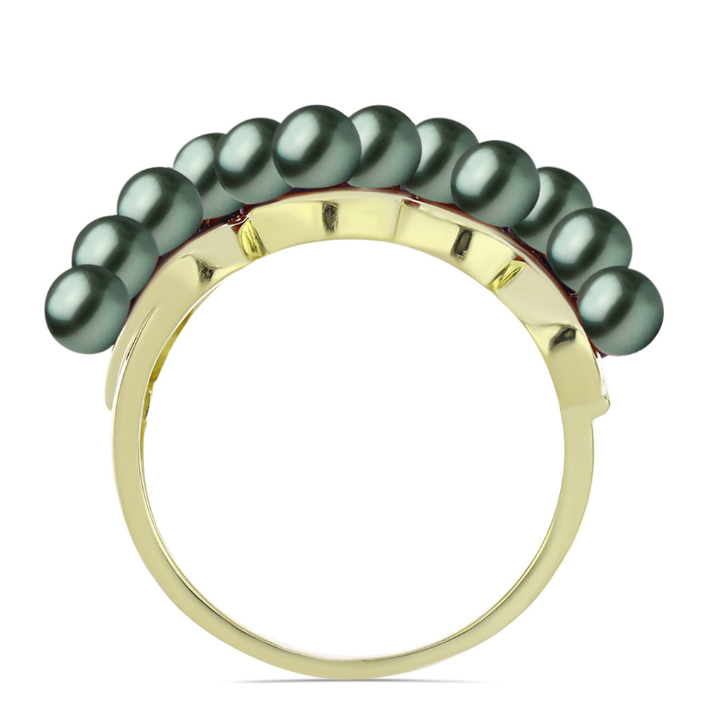 Anillo de Plata Bañada en Oro con Perla de río Tahiti verde ilusión 2 