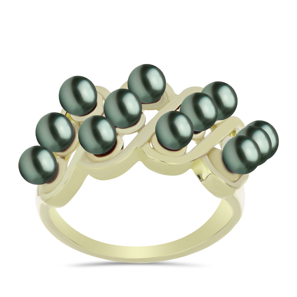 Anillo de Plata Bañada en Oro con Perla de río Tahiti verde ilusión 3 