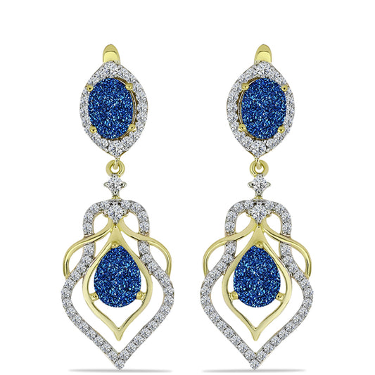 Pendientes de Plata Bañada en Oro con Drusa Azul y Topacio Blanco