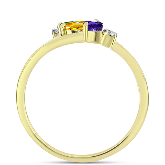 Anillo de Plata Bañada en Oro con Amatista de Marruecos y Citrino de los Montes Urales