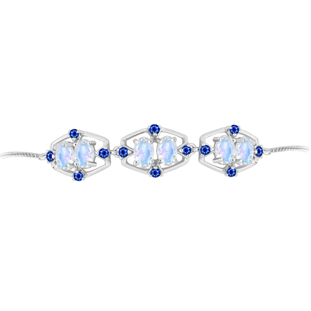 Pulsera de Plata con Zafiro Azul Australiano y Piedra Lunar Arco Iris