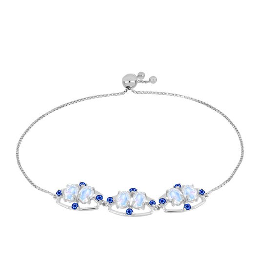 Pulsera de Plata con Zafiro Azul Australiano y Piedra Lunar Arco Iris