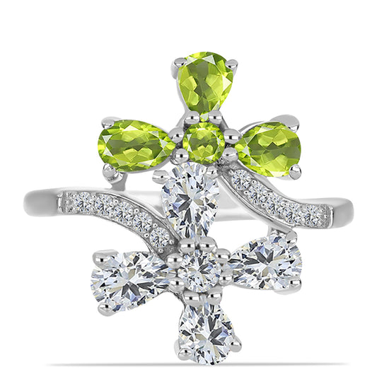 Anillo de Plata con Peridoto de Changbai y Topacio Blanco