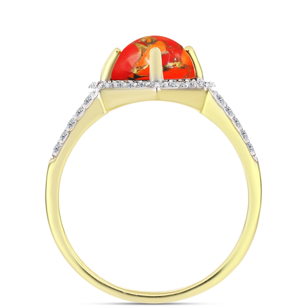 Anillo de Plata Bañada en Oro con Turquesa de Mohave y Topacio Blanco