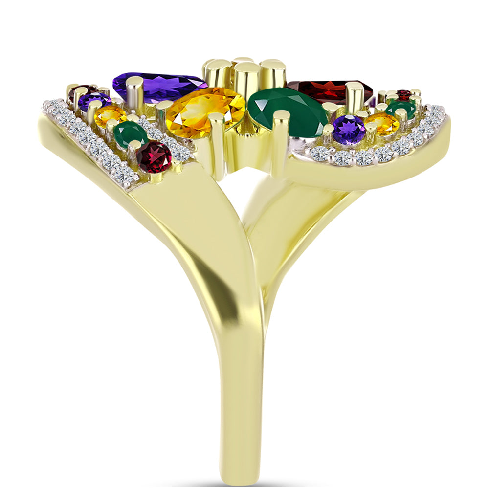 Anillo de Plata Bañada en Oro con Amatista de Marruecos y Citrino de los Montes Urales 4 