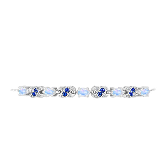 Pulsera de Plata con Zafiro Azul Australiano y Piedra Lunar Arco Iris
