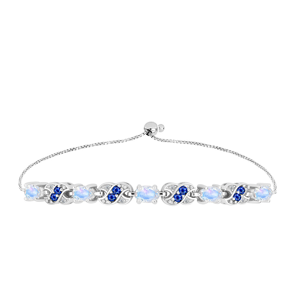 Pulsera de Plata con Zafiro Azul Australiano y Piedra Lunar Arco Iris 1 