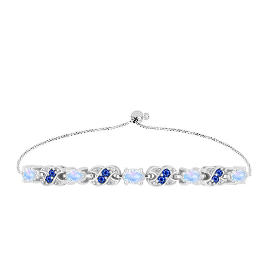 Pulsera de Plata con Zafiro Azul Australiano y Piedra Lunar Arco Iris