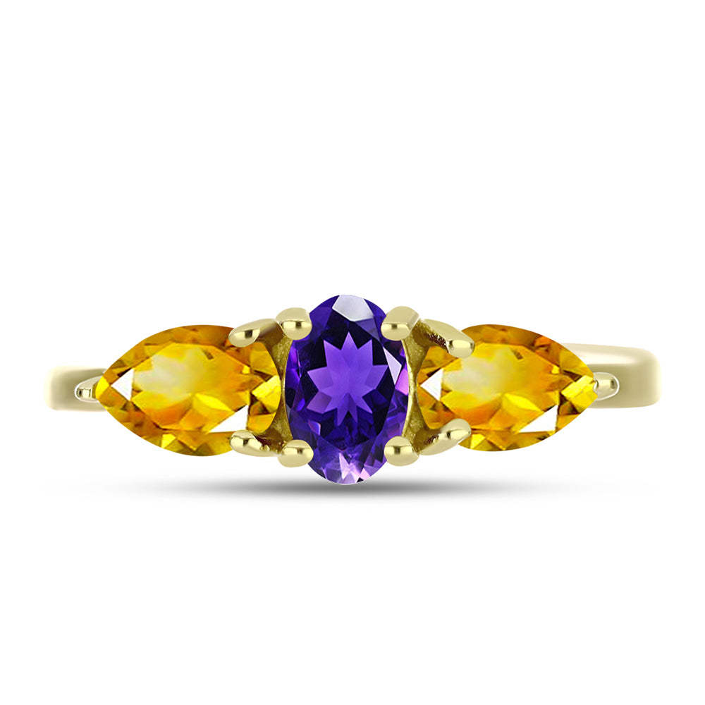 Anillo de Plata Bañada en Oro con Amatista de Marruecos y Citrino de los Montes Urales 1 