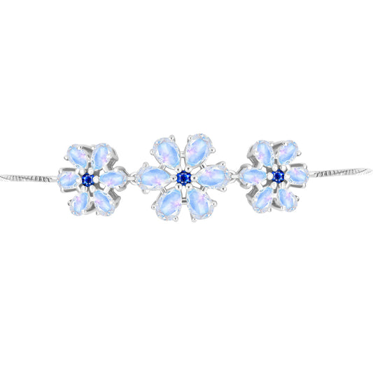 Pulsera de Plata con Zafiro Azul Australiano y Piedra Lunar Arco Iris