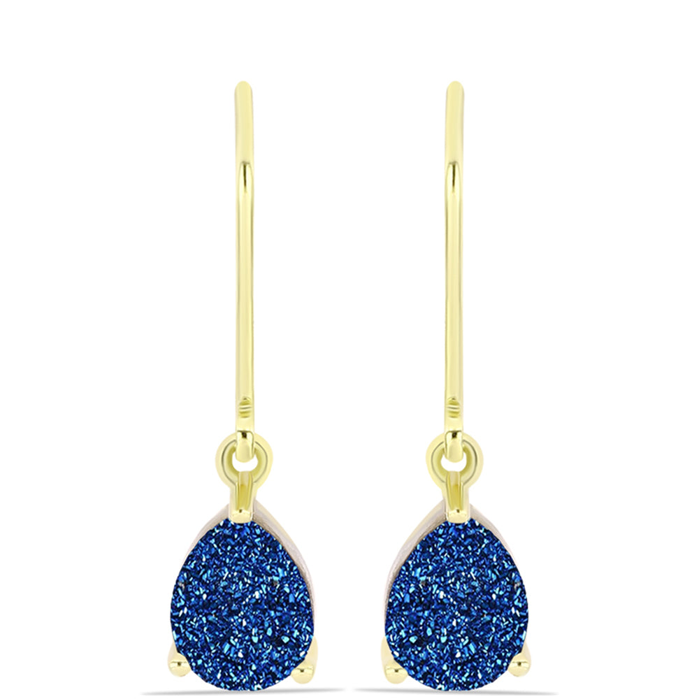 Pendientes de Plata Bañada en Oro con Drusa Azul