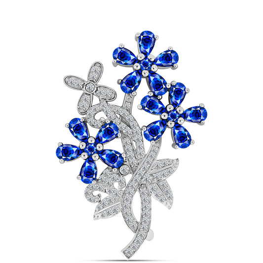 Broche de Plata con Zafiro Azul Australiano y Topacio Blanco