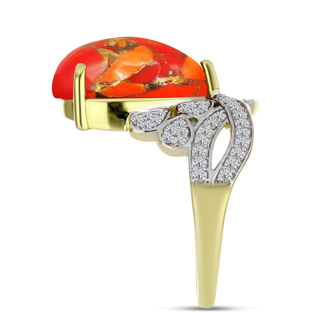 Anillo de Plata Bañada en Oro con Turquesa de Mohave y Topacio Blanco 4 
