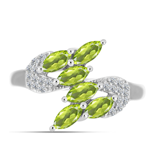 Anillo de Plata con Peridoto de Changbai y Topacio Blanco