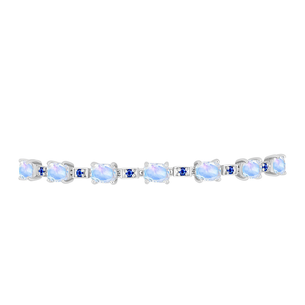 Pulsera de Plata con Zafiro Azul Australiano y Piedra Lunar Arco Iris 2 