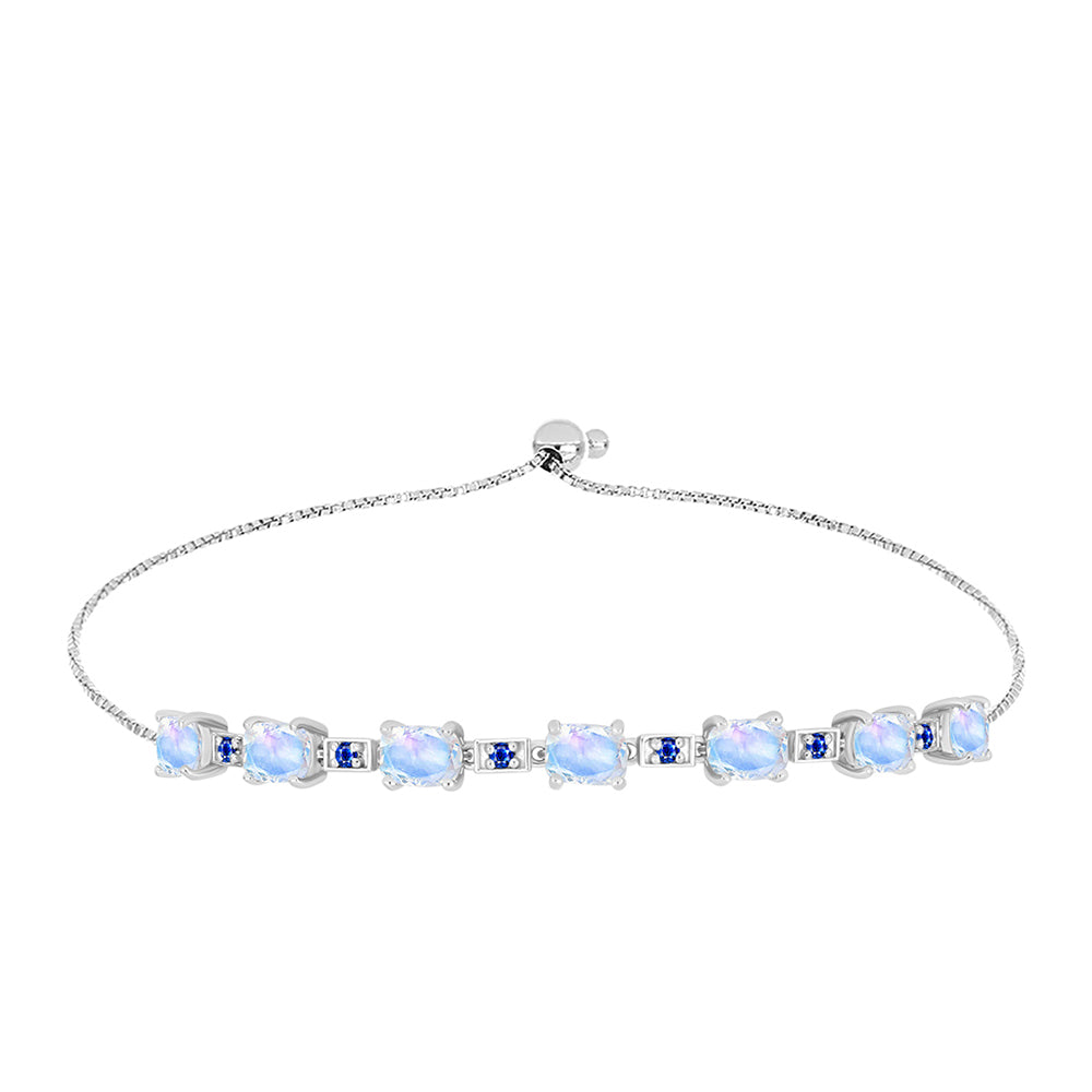 Pulsera de Plata con Zafiro Azul Australiano y Piedra Lunar Arco Iris