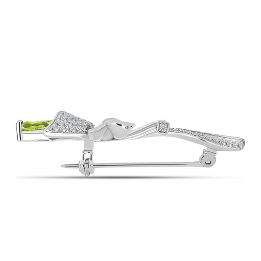 Broche de Plata con Peridoto de Changbai y Topacio Blanco